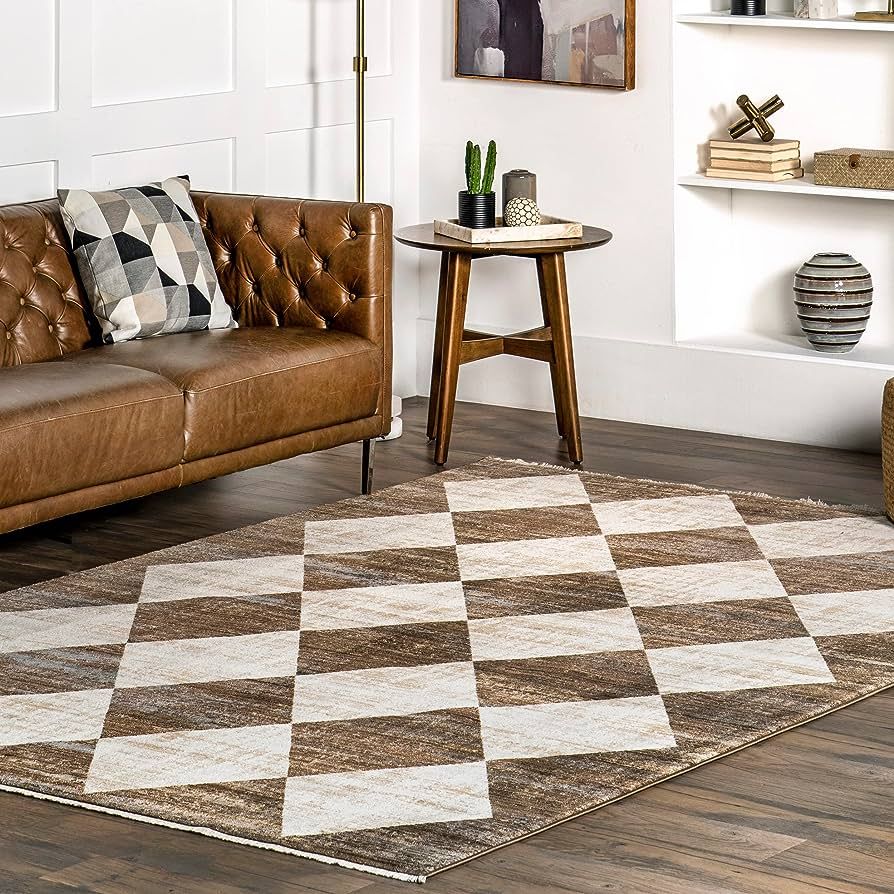 nuLOOM Meline Checkered Fringe Area Rug - 7x10 Area Rug Modern/Contemporary Beige/Ivory Rugs for ... | Amazon (US)