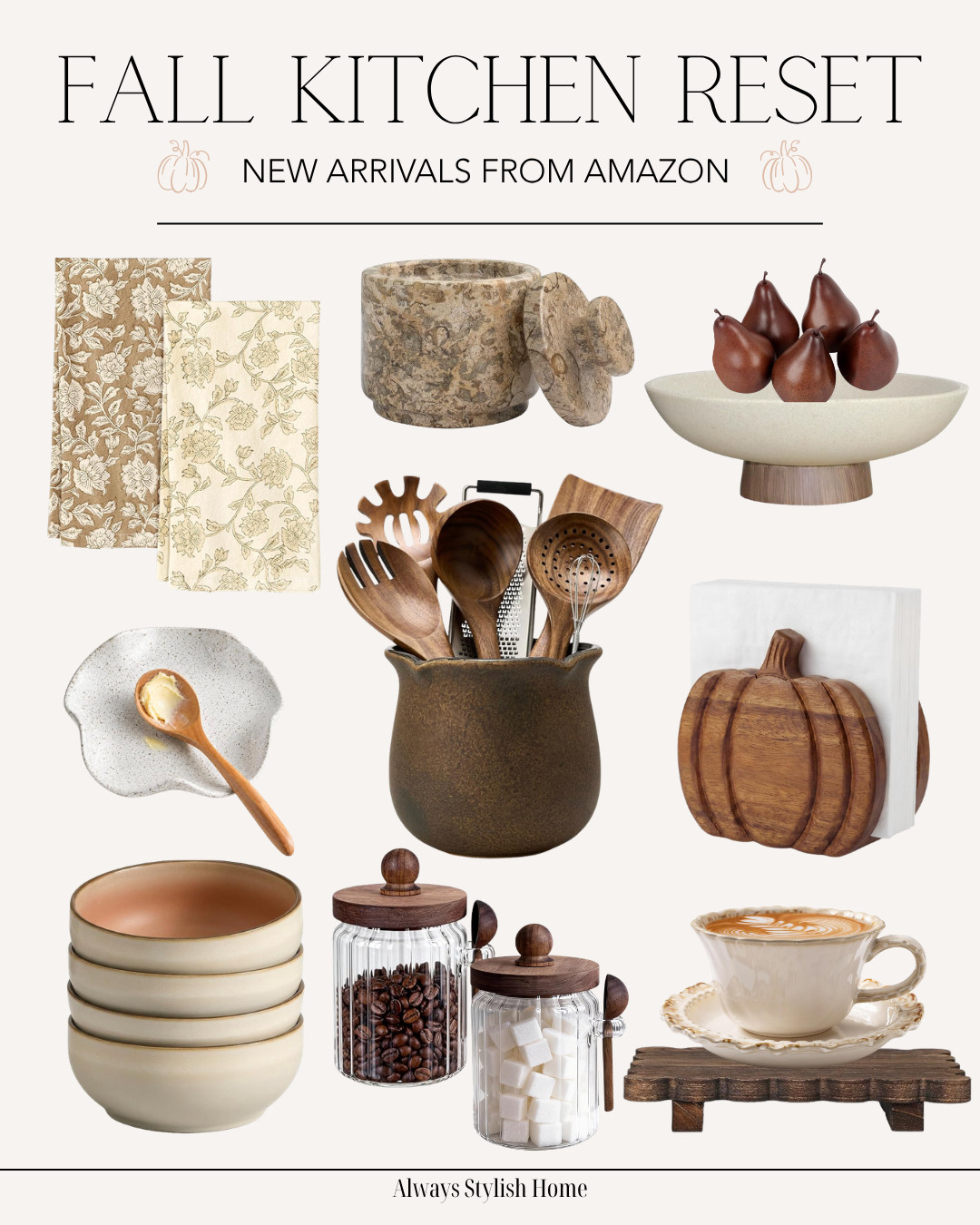 🍂 Fall Kitchen Decor Reset 🤎 Sharing chic, neutral Amazon fall kitchen finds to give your space a cozy seasonal refresh! Think warm wood tones, neutral fall decor, elevated kitchen accessories, cozy textures, pretty countertop accents, and simple pieces that make your kitchen feel warm and inviting without going overboard on fall.

Amazon fall decor, fall kitchen decor, neutral fall decor, Amazon home finds, fall kitchen finds, cozy kitchen decor, neutral kitchen decor, chic fall home decor, kitchen counter decor, autumn home decor, modern organic decor, affordable fall decor, Amazon kitchen finds, fall home refresh 

 #LTKSeasonal #LTKHome