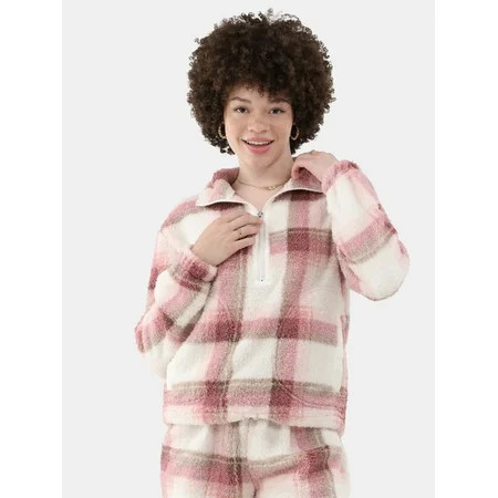 No Boundaries Half Zip Plush Pullover with Pockets Women s and Women s Plus | Walmart (US)