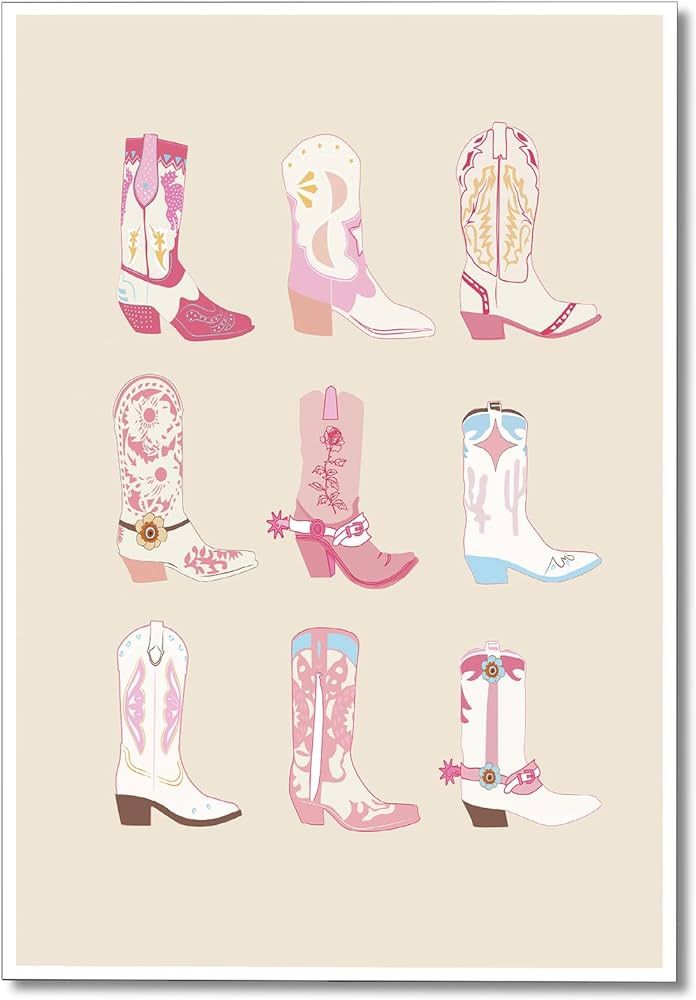 mifyuibytr Preppy Cowgirl Boots Print Poster, Pink Western Coastal Cowgirl Boot Aesthetic Decor, ... | Amazon (US)