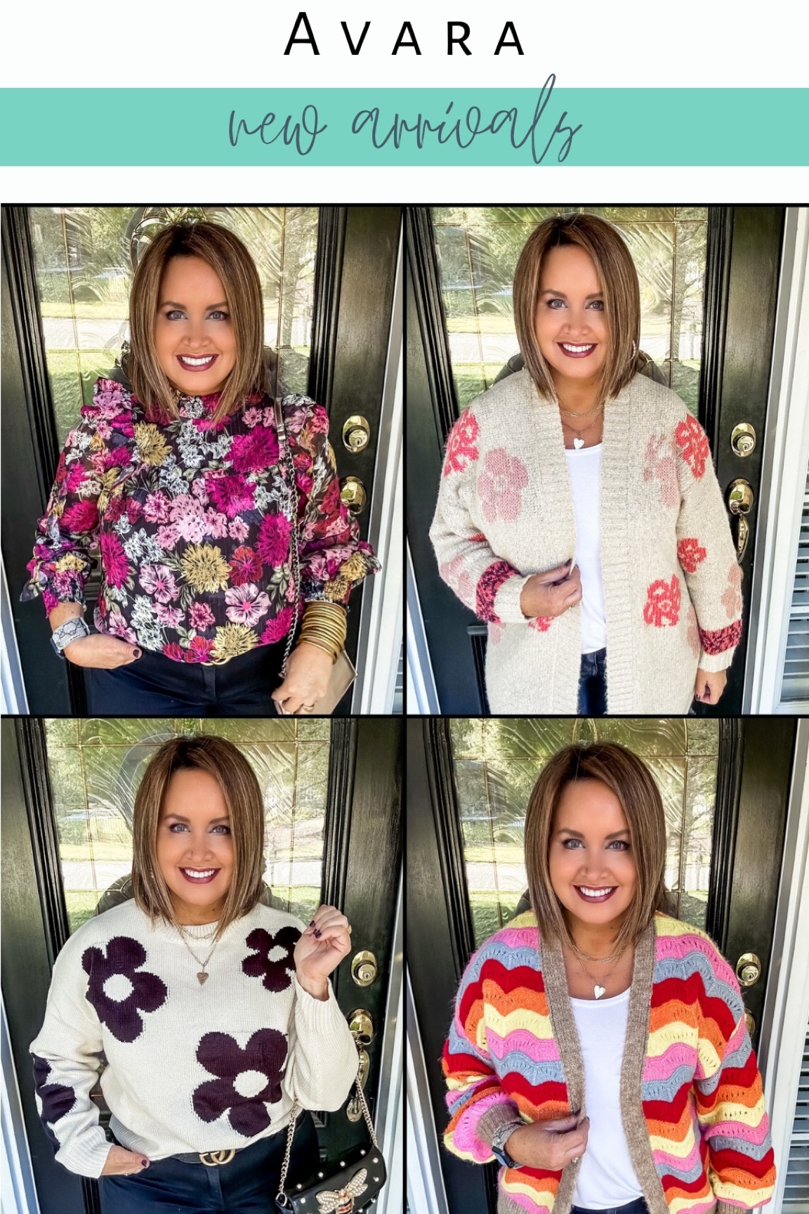 Avara new arrivals
Use code LAURA15 for 15% off everything - good even for previous customers - code good for 72 hours only 

Floral top - true to size, medium 
Cream cardigan - oversized fit, in a medium 
Black & white flower sweater - oversized fit, in a medium 
Striped cardigan - oversized fit, in a small/medium 
Black skinny jeans - size up if in between 
Grey booties - true to size 

Fall sweaters
Fall top
Fall purse 
Crossbody bag 

#LTKcurves #LTKunder100 #LTKunder50