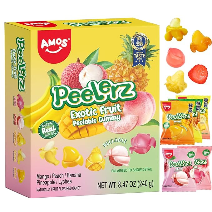AMOS Peelerz Exotic Fruit Peelable Gummy Candy – 5 Fruit Flavors (Mango, Peach, Banana, Pineapp... | Amazon (US)
