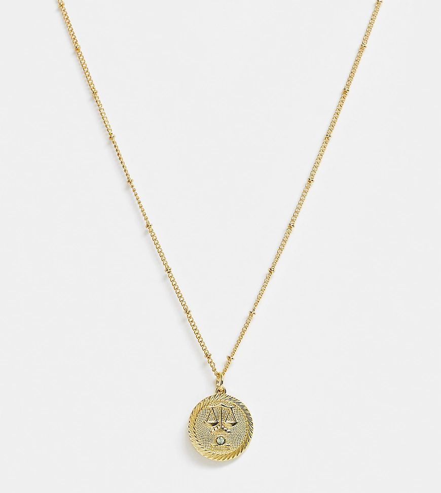 Reclaimed Vintage inspired 14k gold plate libra star sign coin necklace | ASOS (Global)