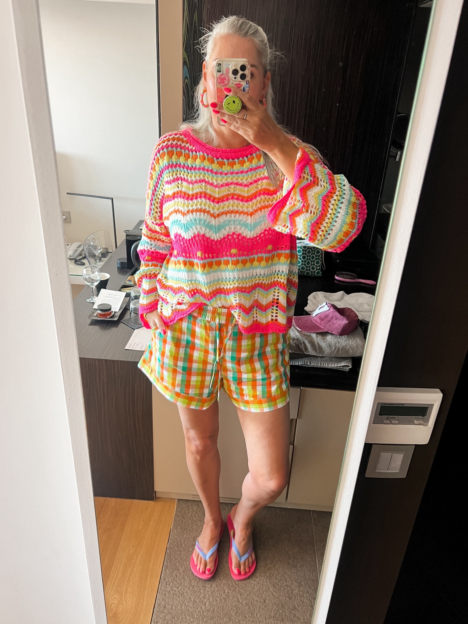 OOTD - Tuesday. White Uniqlo bra top (L) under a super fun and bright colorful jumper (L) and gingham shorts (Harper & Yve). Havaianas flip flops. 



#LTKtravel #LTKnederlands #LTKeurope