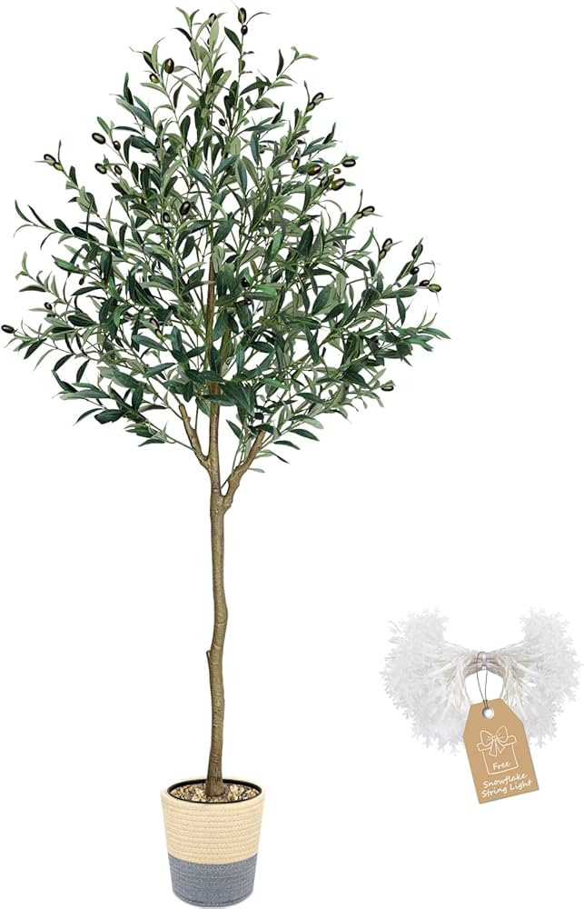 Kayfia Artificial Olive Tree 5.3ft Fake Tree Silk with Woven Basket Planter Olive Branches and Fr... | Amazon (US)