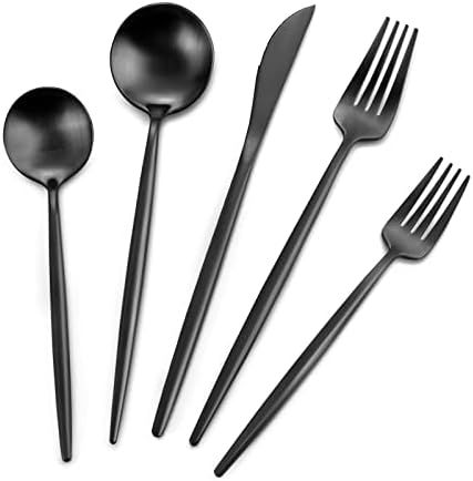 KassKa 40-Piece Silverware Set, Matte Black Flatware Set for 8, Stainless Steel Tableware Cutlery... | Amazon (US)