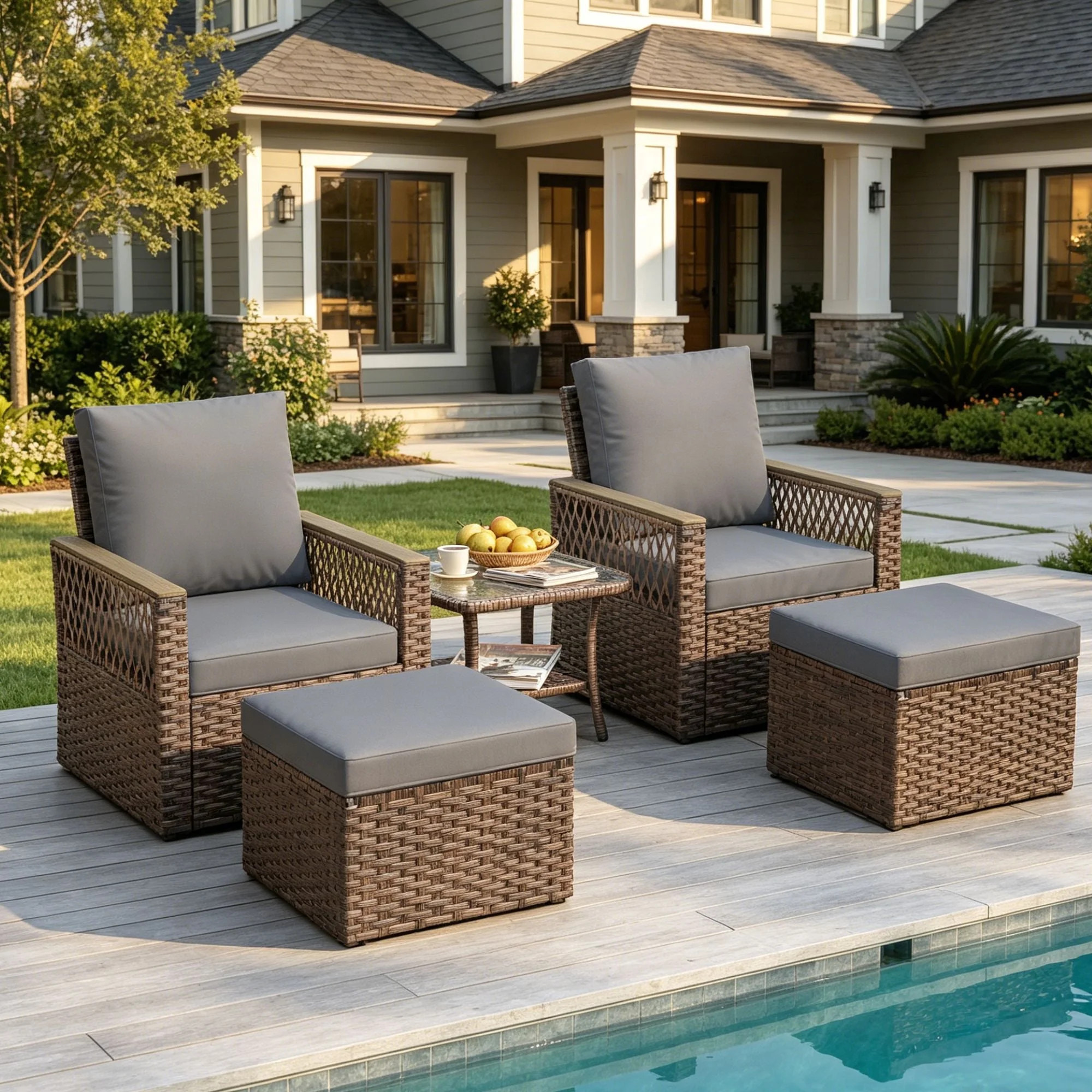 Homrest 5 Pieces Patio Furniture Set, Patio Conversation Set with Ottomans & Coffee Table, PE Rat... | Walmart (US)