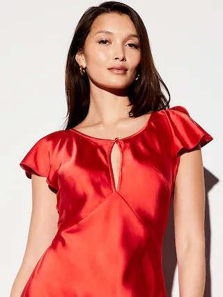 The Occasion by Old Navy Flutter-Sleeve Keyhole Satin Maxi Dress | Old Navy (US)