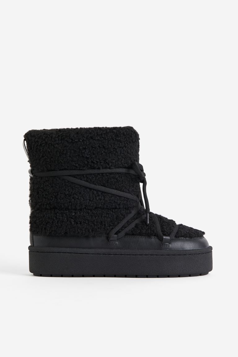 Warm-lined Teddy Fleece Boots - Black - Ladies | H&M US | H&M (US)