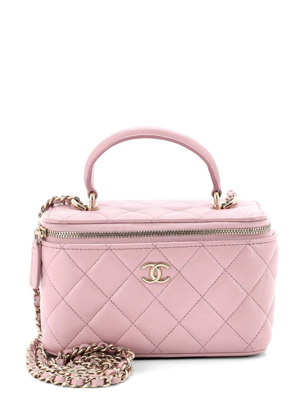 CHANEL Pre-Owned Classic Top Handle Vanity Case with Chain Quilted Lambskin Small crossbody bag - Pink | Farfetch Global