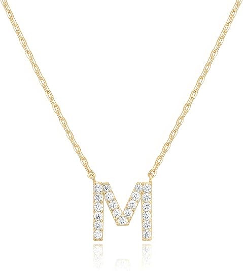 PAVOI 14K White Gold Plated Cubic Zirconia Initial Necklace | Letter Dainty Necklaces for Women | Amazon (US)
