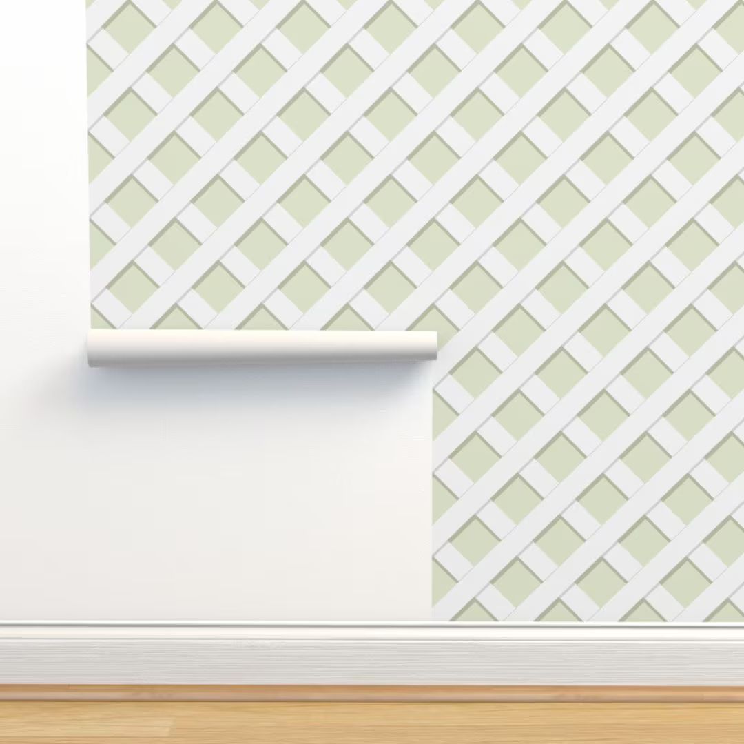 Pistachio Green Commercial Grade Wallpaper Diagonal Trellis by Danika_herrick Trellis Lattice Wal... | Etsy (US)