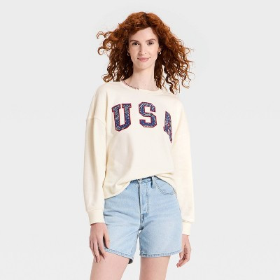 Women's Americana Pullover Sweatshirt - Universal Thread™ Cream Letters XS | Target