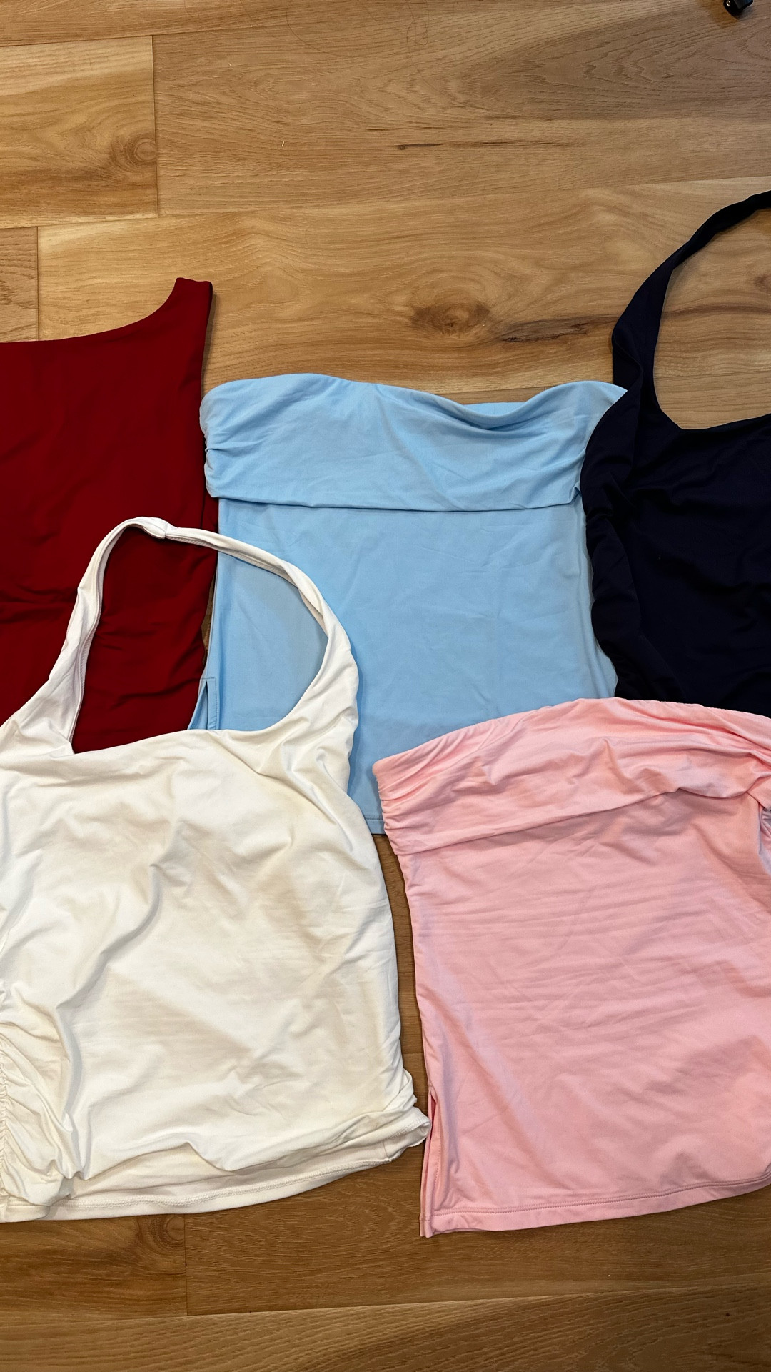 I am 5’9” wearing my true size small in all tops. 
Buttery soft, double lined, stretchy, Skims dupes. 
The tube tops have a rubber lining to prevent slipping, and the red top has built in padding. All on Amazon! 

#LTKFindsUnder50 #LTKBeauty #LTKStyleTip