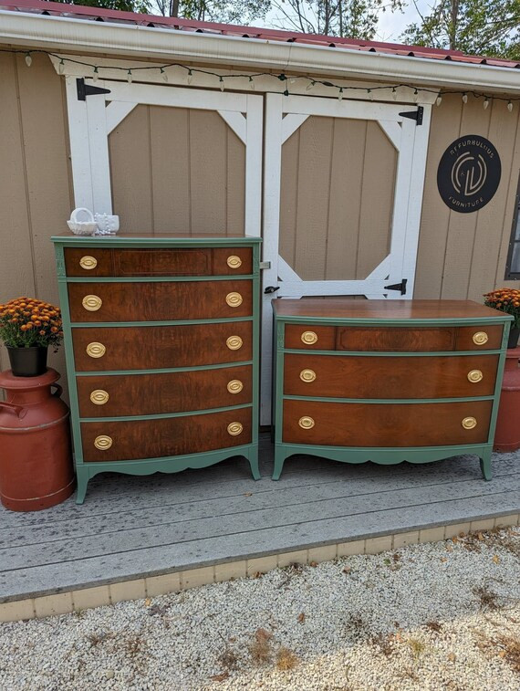 Bow-front Dresser Set Green Stained Bedroom Dressers - Etsy | Etsy (US)