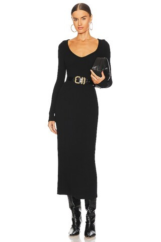 Enza Costa V-neck Sweater Dress in Black from Revolve.com | Revolve Clothing (Global)