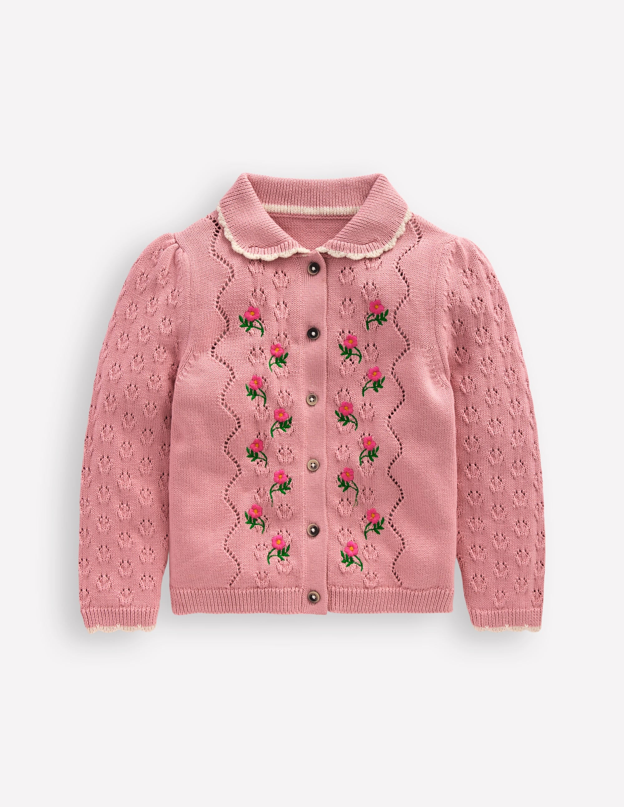 Collared Pointelle Cardigan-Vintage Pink | Boden (US)