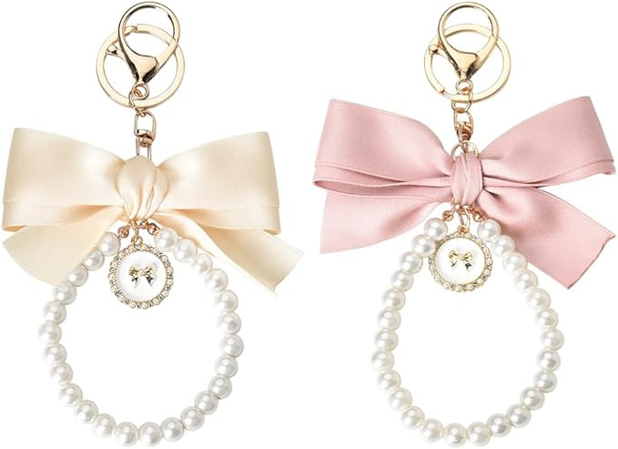 Bow Keychain Pearl Wristlet Keychain for Women Girls Cute Keychain Accessories for Women Pearl Ch... | Amazon (US)