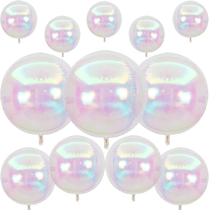 12PCS Iridescent Round Foil Balloons 22" 15" 10" Large Holographic Balloon | Amazon (US)