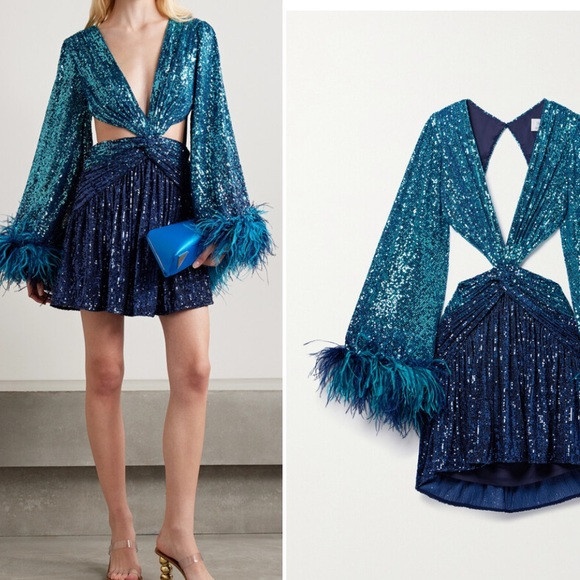 Cutout Feather-trimmed Sequined Tulle Mini Dress | Poshmark