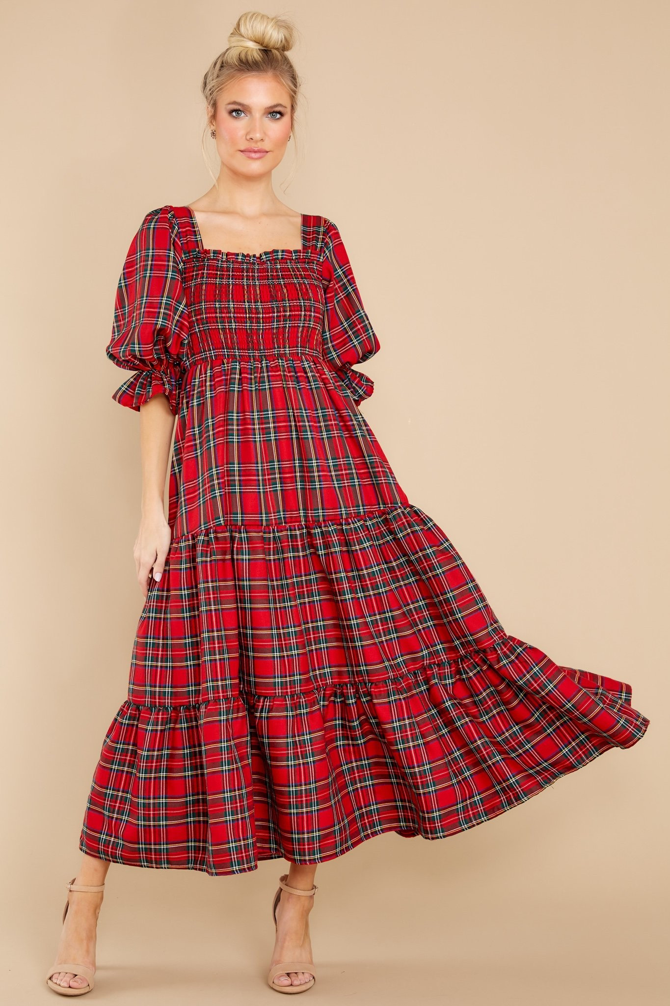 A Silent Wish Red Multi Plaid Maxi Dress | Red Dress 