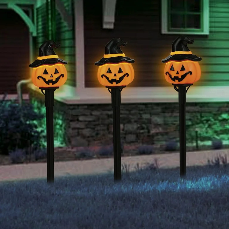 Pumpkin Pathmarker Lights, 3PC, Warm White LEDs, 3ft, Halloween Outdoor, by Way To Celebrate | Walmart (US)
