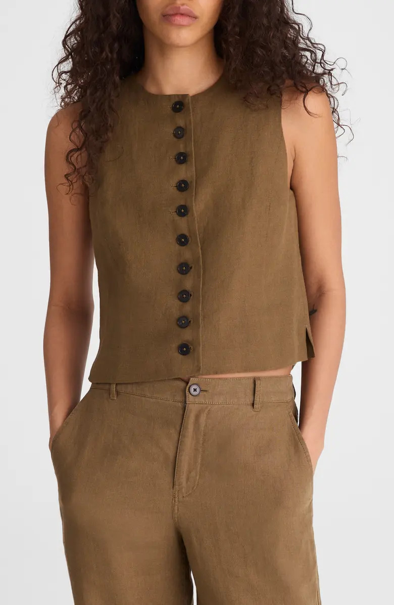 Button Front Linen Shell Top | Nordstrom