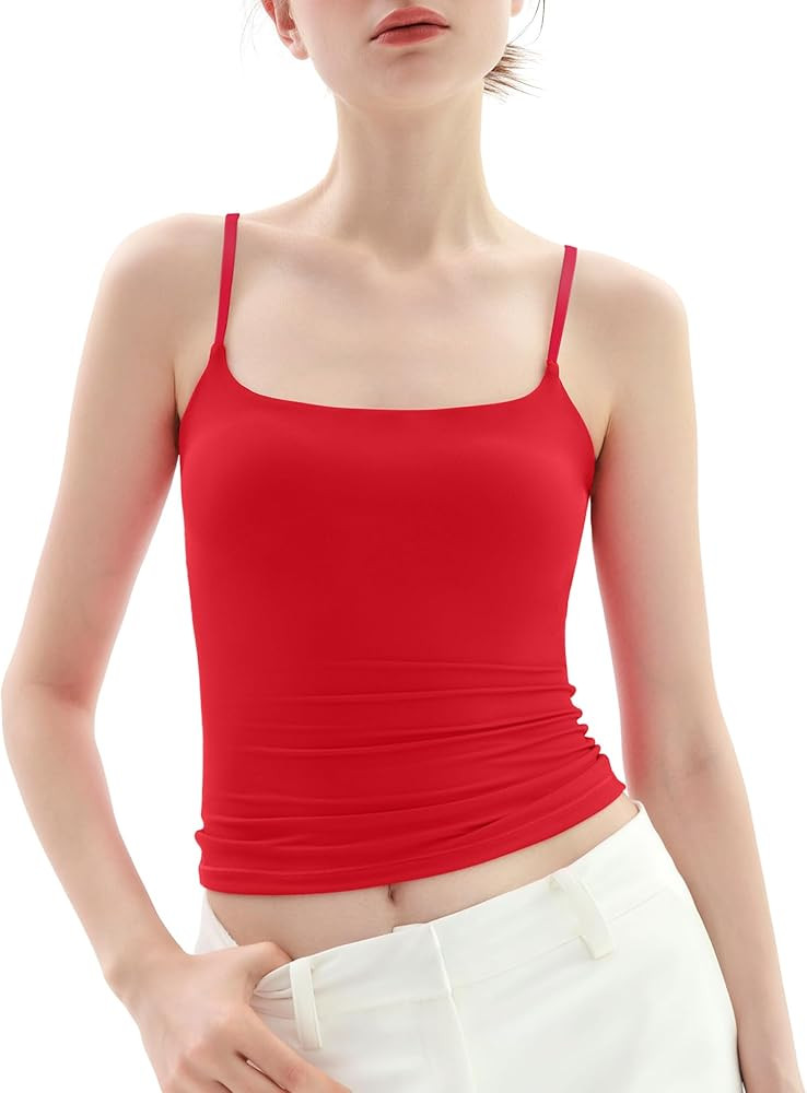 PUMIEY Women's Square Neck Tank Top Adjustable Spaghetti Straps Sleeveless Basic Tops Sharp Colle... | Amazon (US)