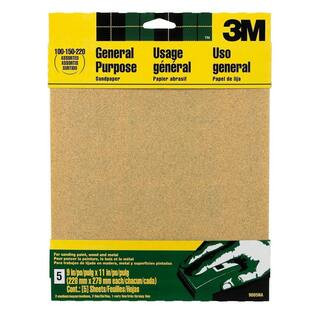 9 in. x 11 in. 100, 150, 220 Grit Medium, Fine and Very Fine Aluminum Oxide Sand Paper (5 Sheets-... | The Home Depot