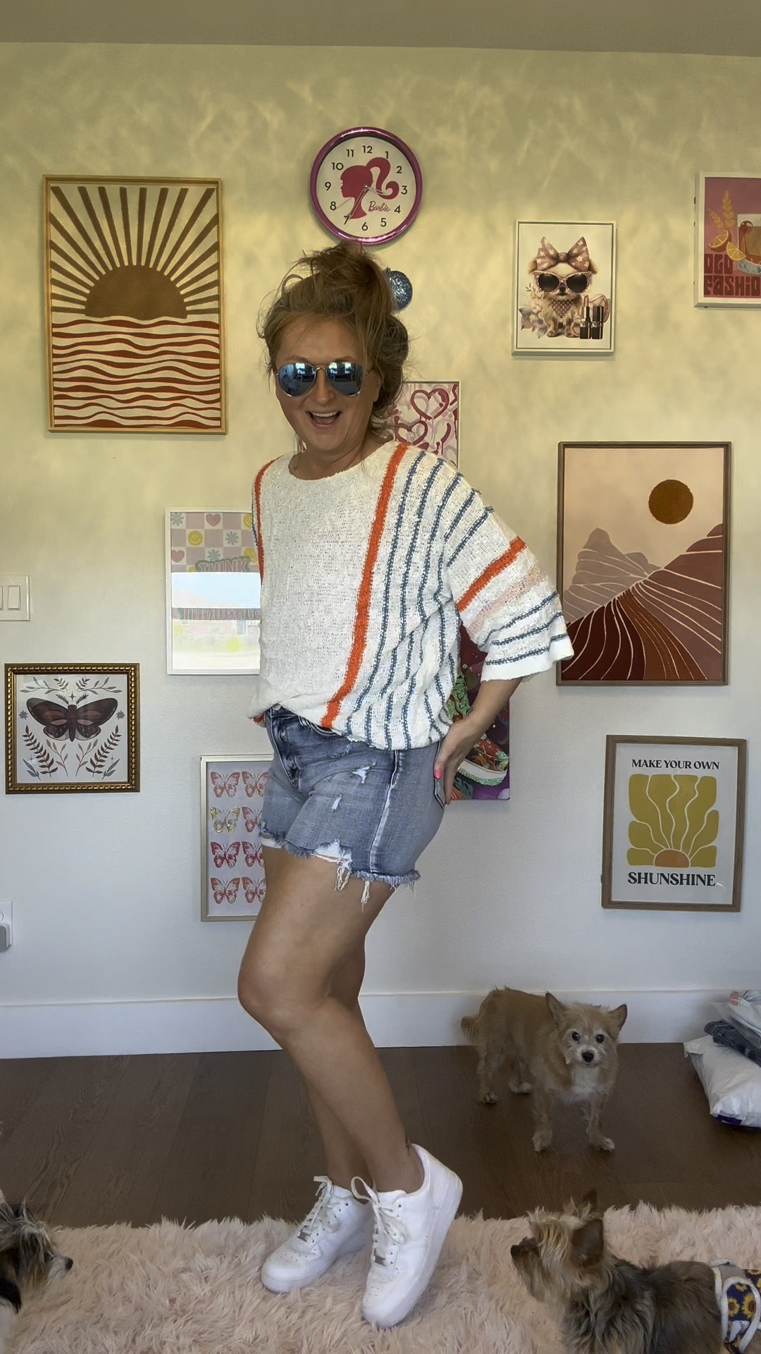 Summer sweater, cutoff shorts, white tennis shoes, Casual and comfy summer fit

#LTKStyleTip #LTKMidsize