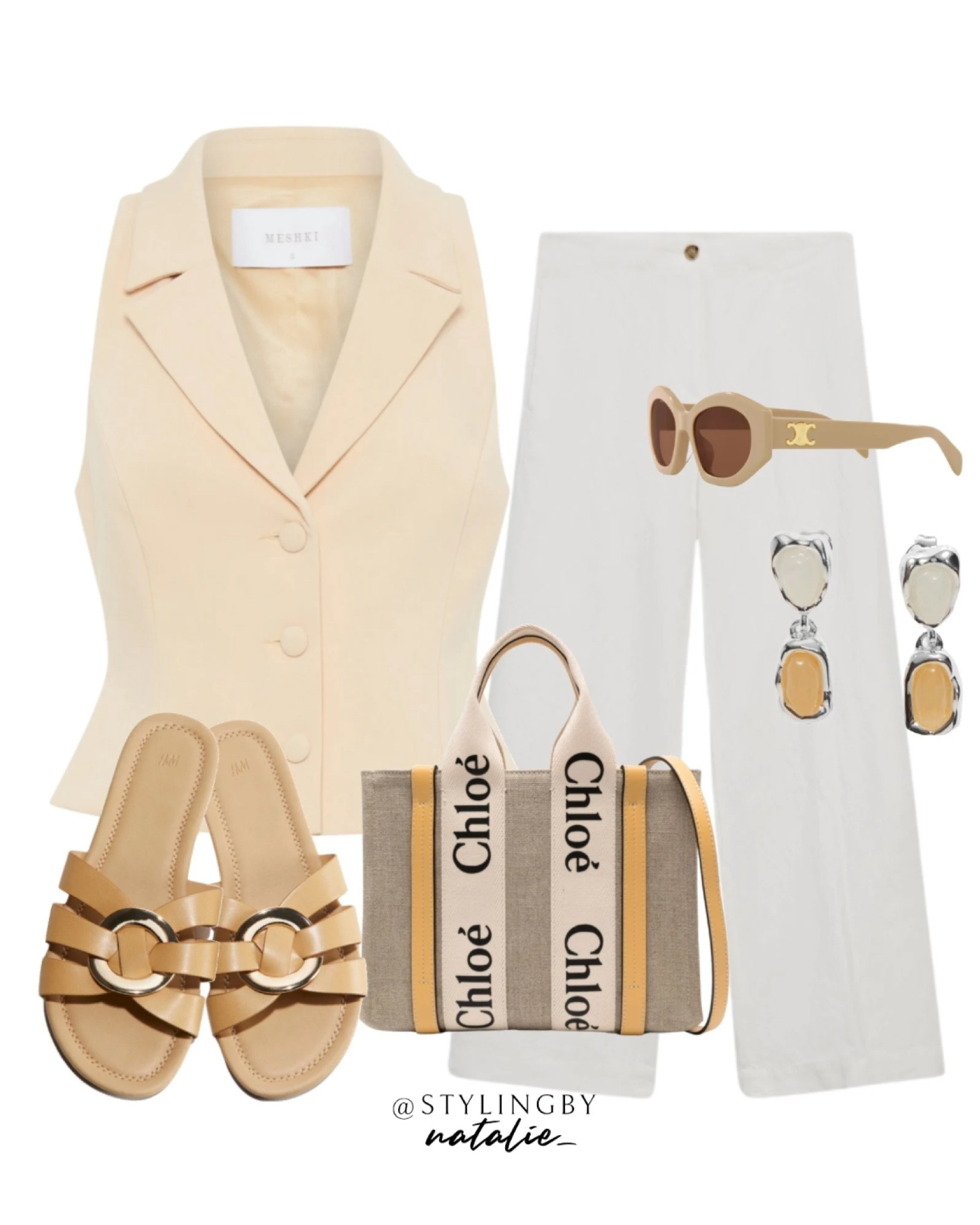 Waistcoat/suit vest, white linen trousers, Chloe linen tote bag, sandals, celine sunglasses & stone earrings. Summer outfit, casual chic. 

#LTKsummer #LTKeurope #LTKstyletip