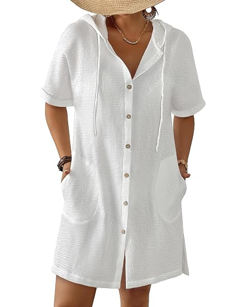 Strandkleid Damen Rund Ausschnitt Strandtunika Strandkleider Sommer Strandponcho Badeanzug Bikini... | Amazon (DE)