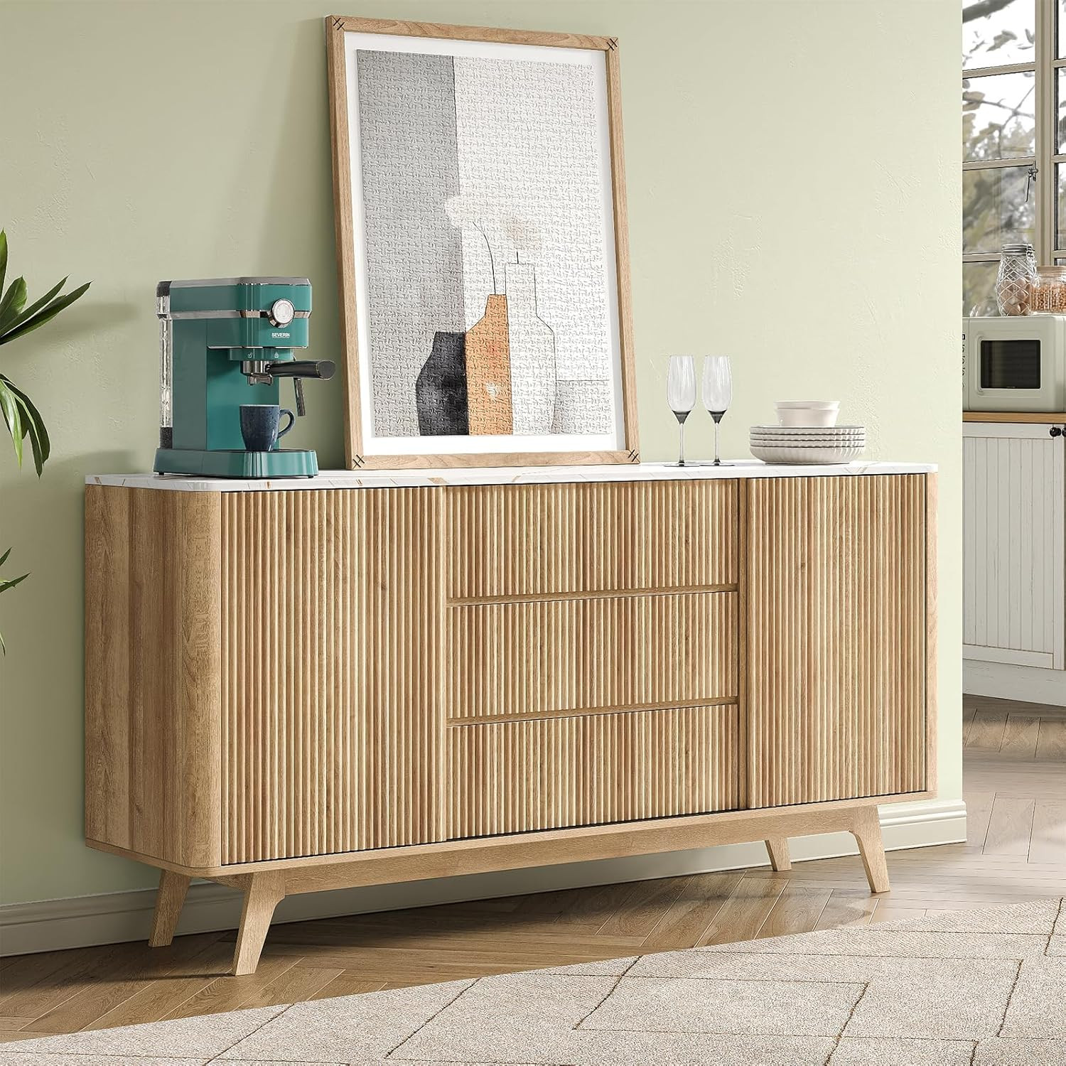 Yanosaku 62" W Fluted Buffet Cabinet with Sliding Doors, Modern Sideboard Storage Cabinet with Po... | Amazon (US)