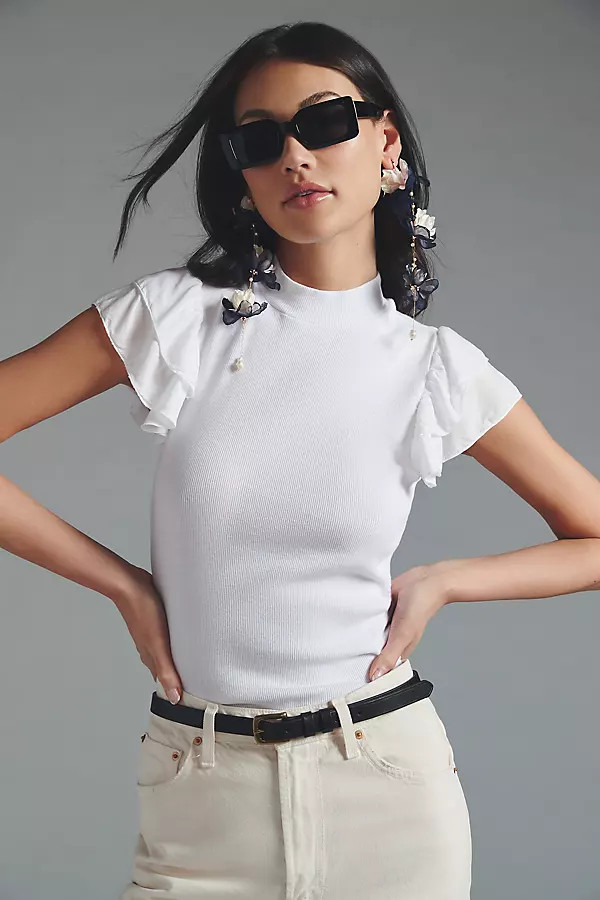 T.La Ruffle Mock Neck Tank By T.La in White Size M | Anthropologie (US)