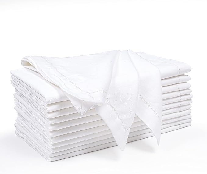 12-Pack Hemstitched Dinner Napkins Oversized 20x20 - Cotton Fabric Tailored with Mitered Corner -... | Amazon (US)