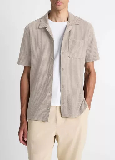 Seersucker-Knit Cotton Cabana Shirt | Vince LLC