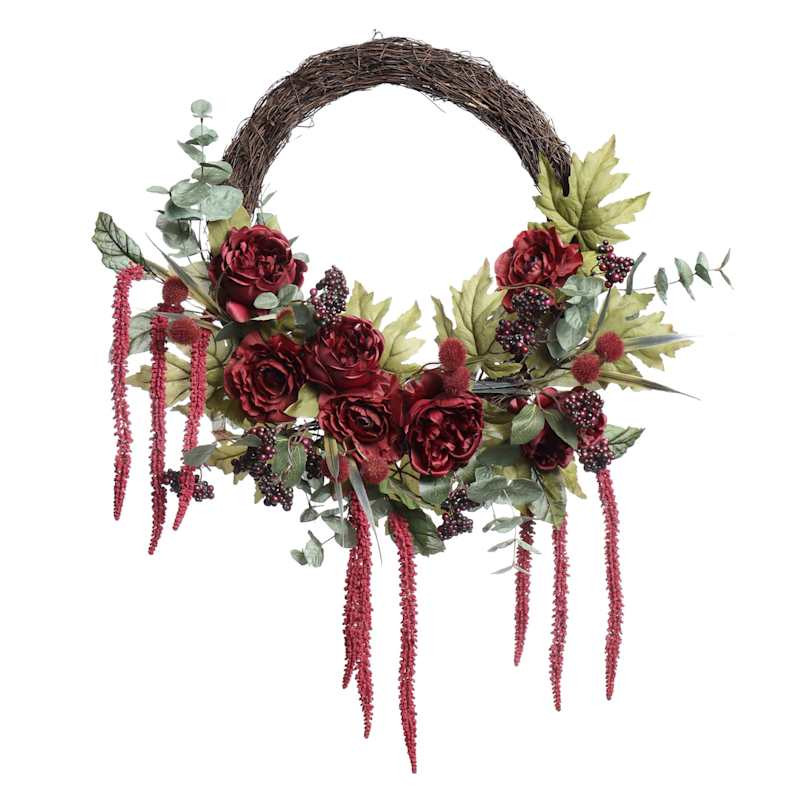 Burgundy Rose & Ranunculus Wreath, 36" | At Home