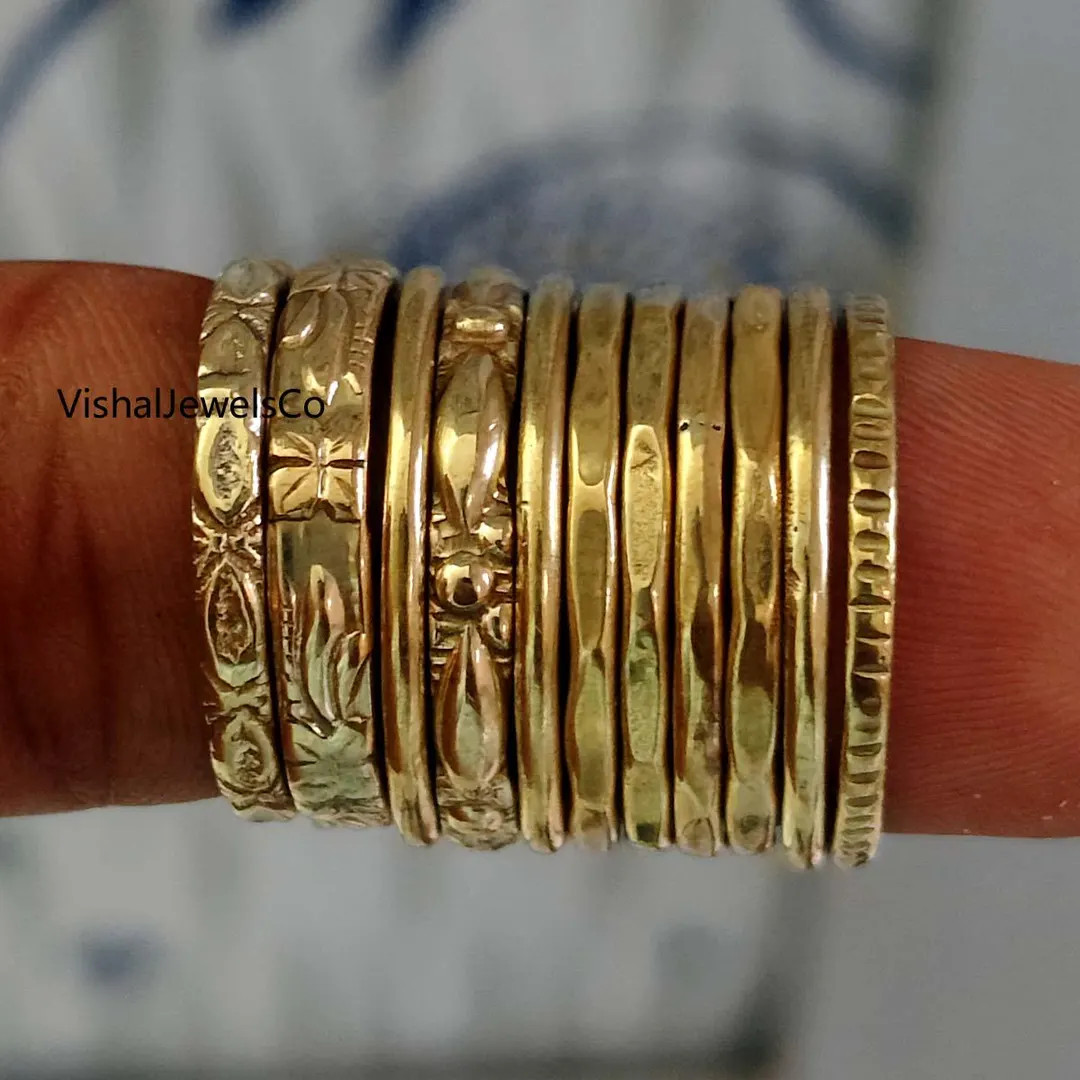 Gold Plated Stackable Midi Rings Set: Vintage Style Handmade Jewelry - Etsy | Etsy (US)