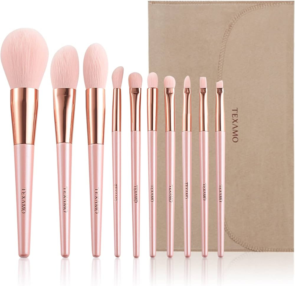 Make Up Brushes,10pcs Pink Makeup Brushes for Powder Blush Contour Concealer Eyeshadows, Premium ... | Amazon (US)