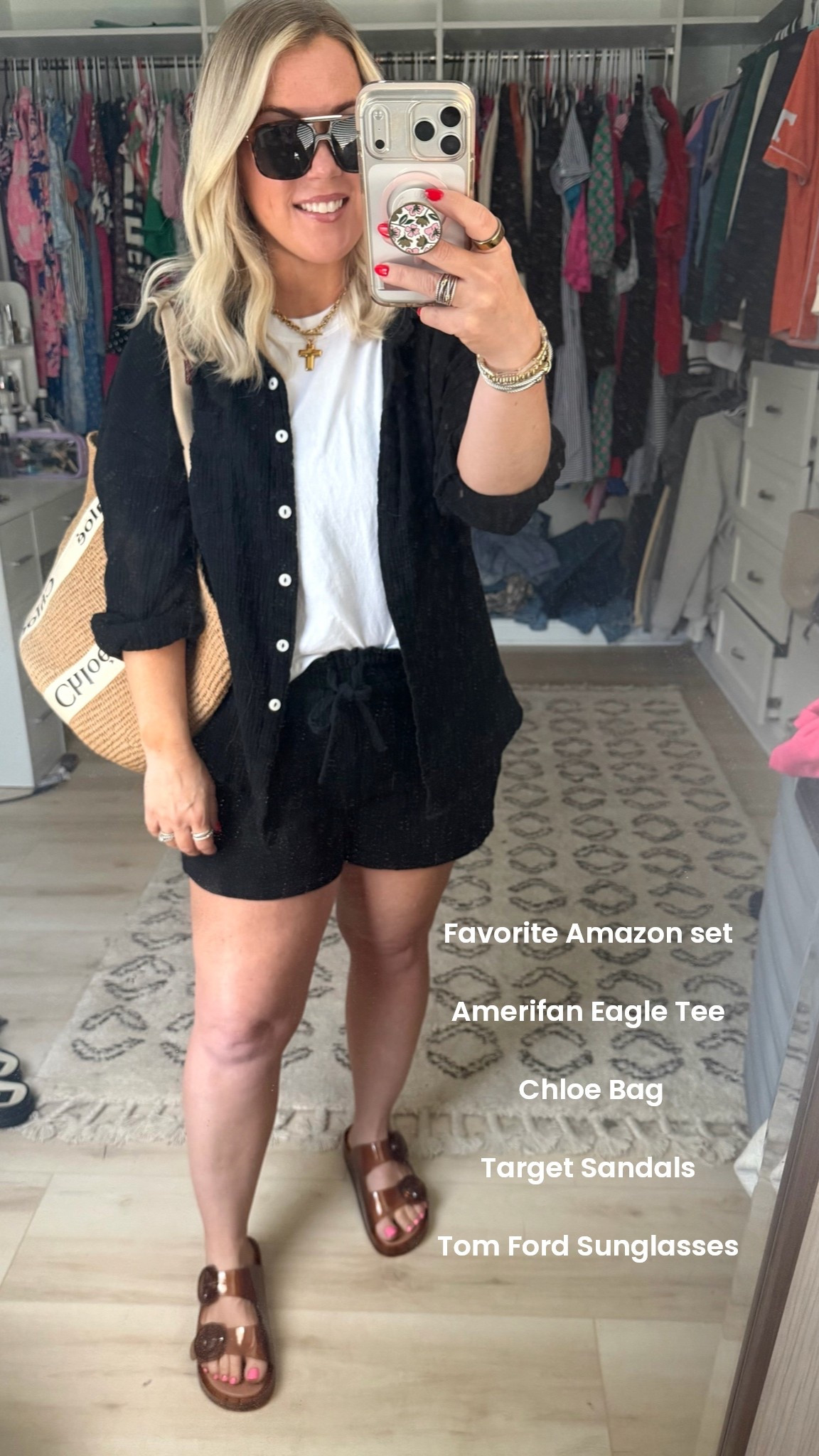 Favorite Amazon set 

American eagle tee 

Chloe bag 

Tom ford sunglasses 

Target sandals 

Summer outfit 

Outfit of the day 

Women in their 40s

#LTKootd #LTKOver40 #LTKgrwm