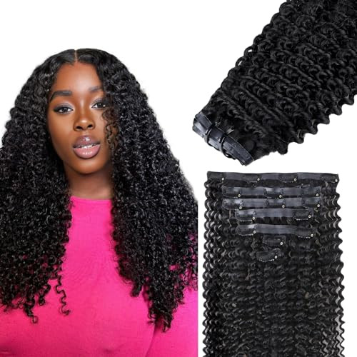IDN BEAUTY Seamless Clip In Hair Extensions Human Hair, Kinky Curly 16 Inch 110g 7pcs Natural Black Seamless Curly Clip Ins Remy Human Hair Seamless Clip Ins For Black Women PU Weft Invisible Edge | Amazon (US)