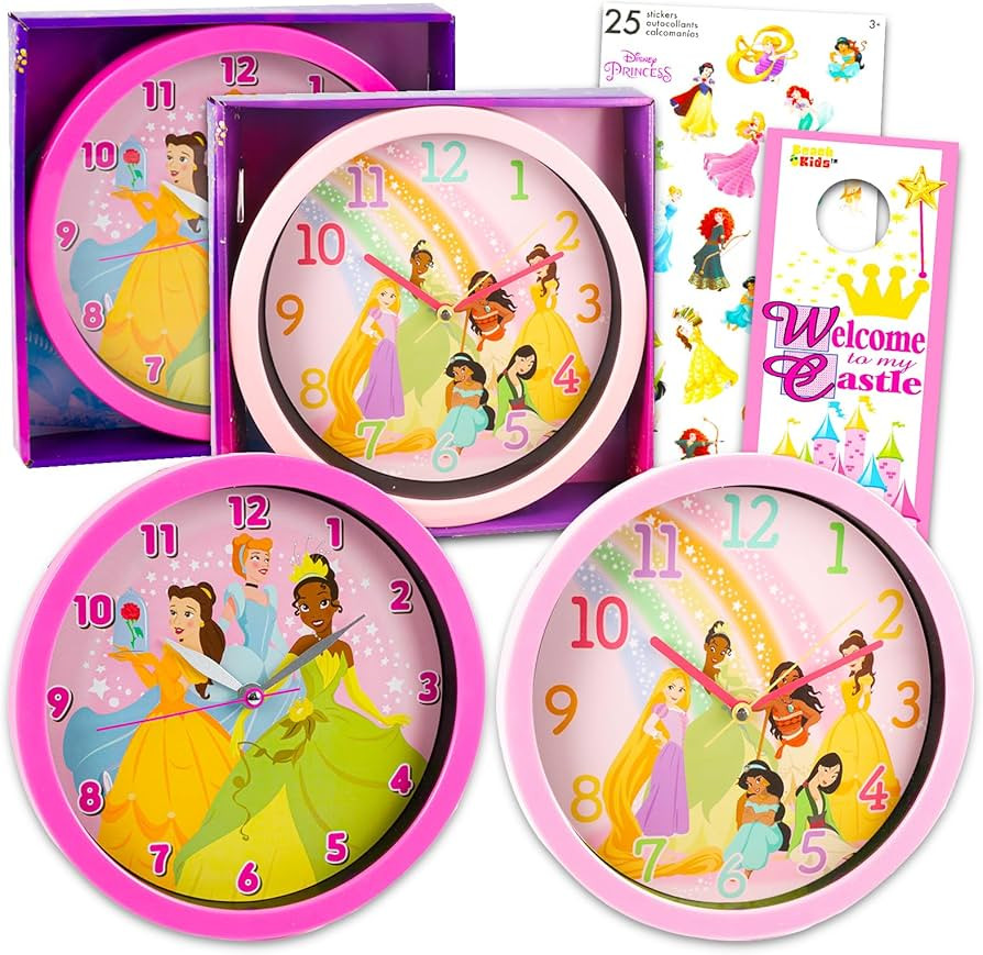 Disney Princess Wall Clock Set- Bundle of 2 Disney Princess 10” Wall Clocks Featuring Tiana, Be... | Amazon (US)