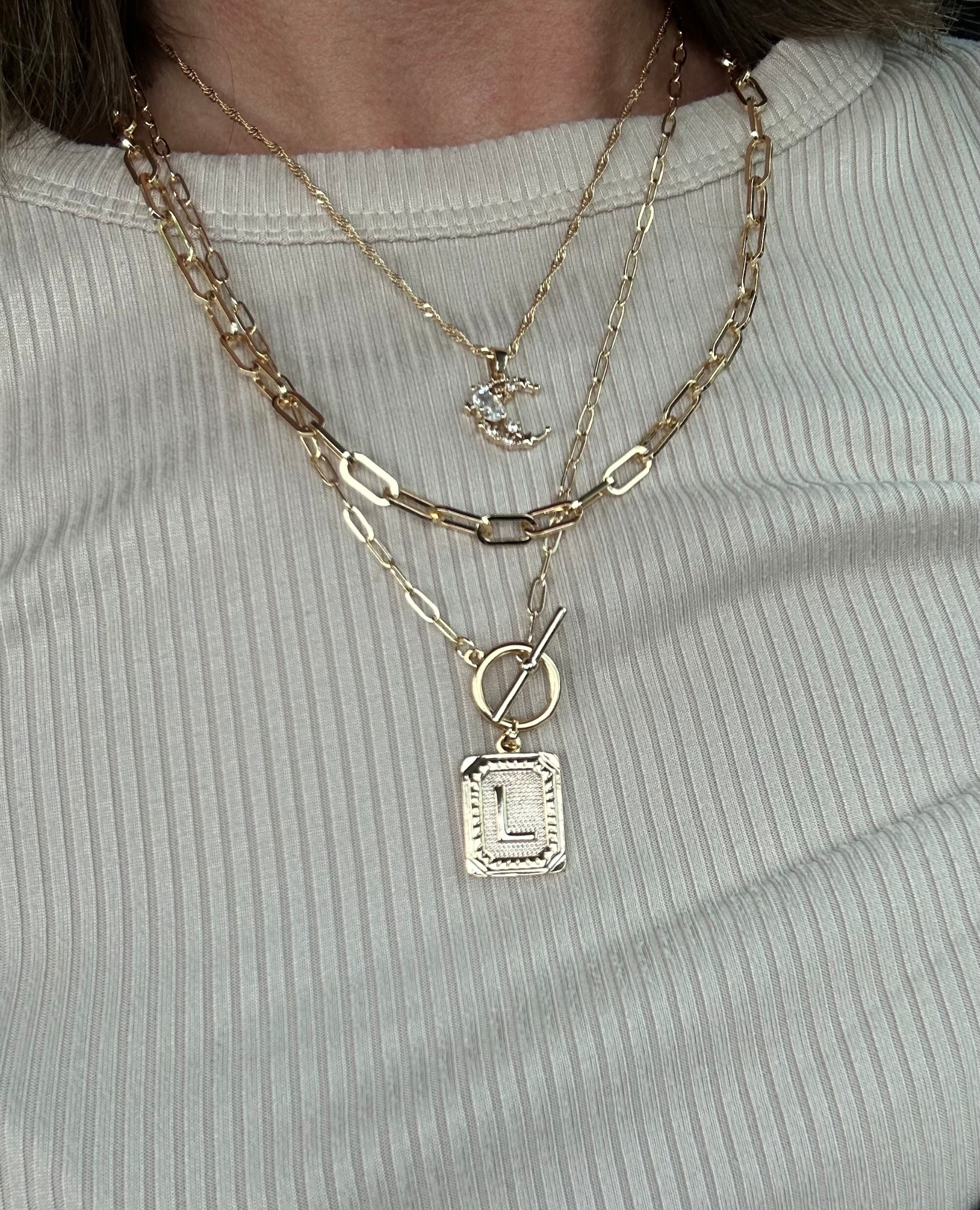 Layered initial necklace 🌙
