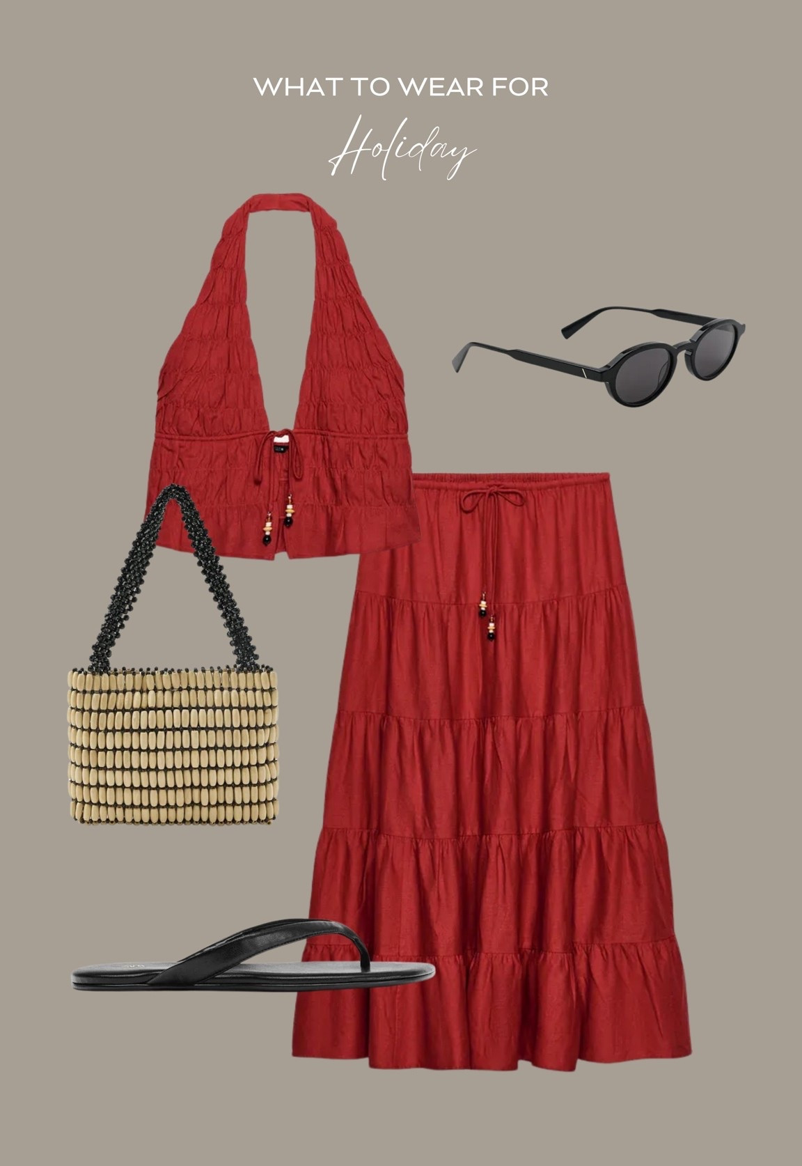 holiday outfit inspo ☀️ 

Zara new in, co-ord set, red skirt & top, beaded bag, black sandals, vacation outfit

#LTKsummer
