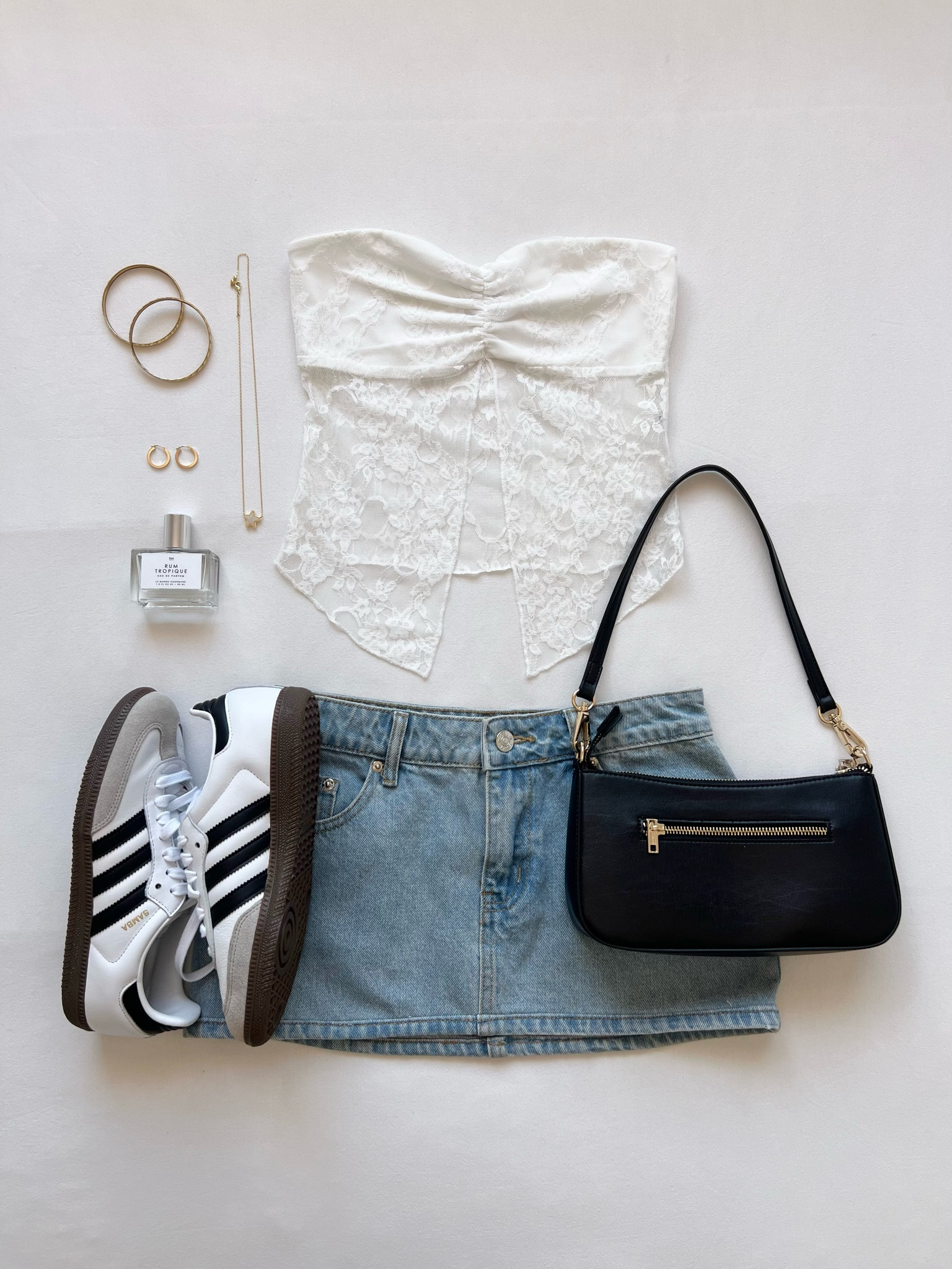 adidas sambas denim mini skirt outfitt