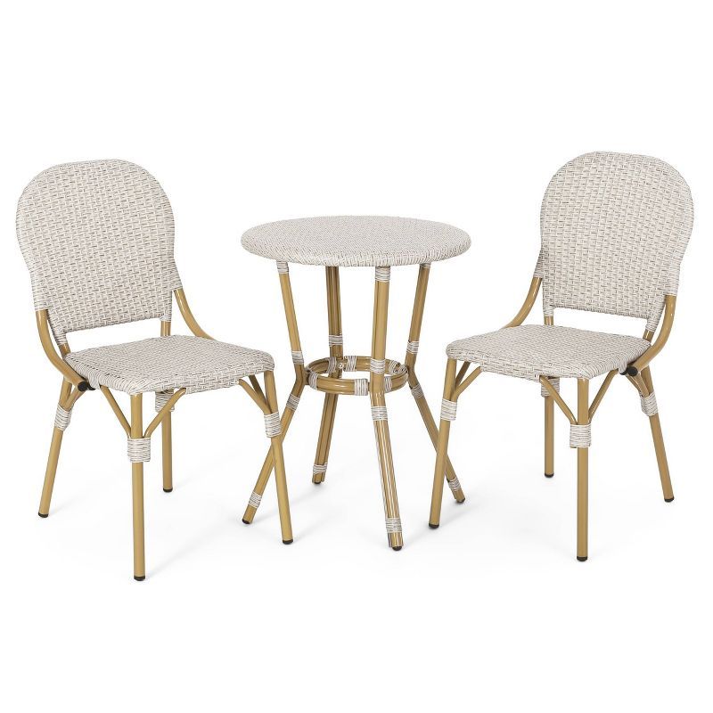 Arthur 3pc Outdoor Aluminum French Bistro Set - Light Brown/Bamboo - Christopher Knight Home | Target