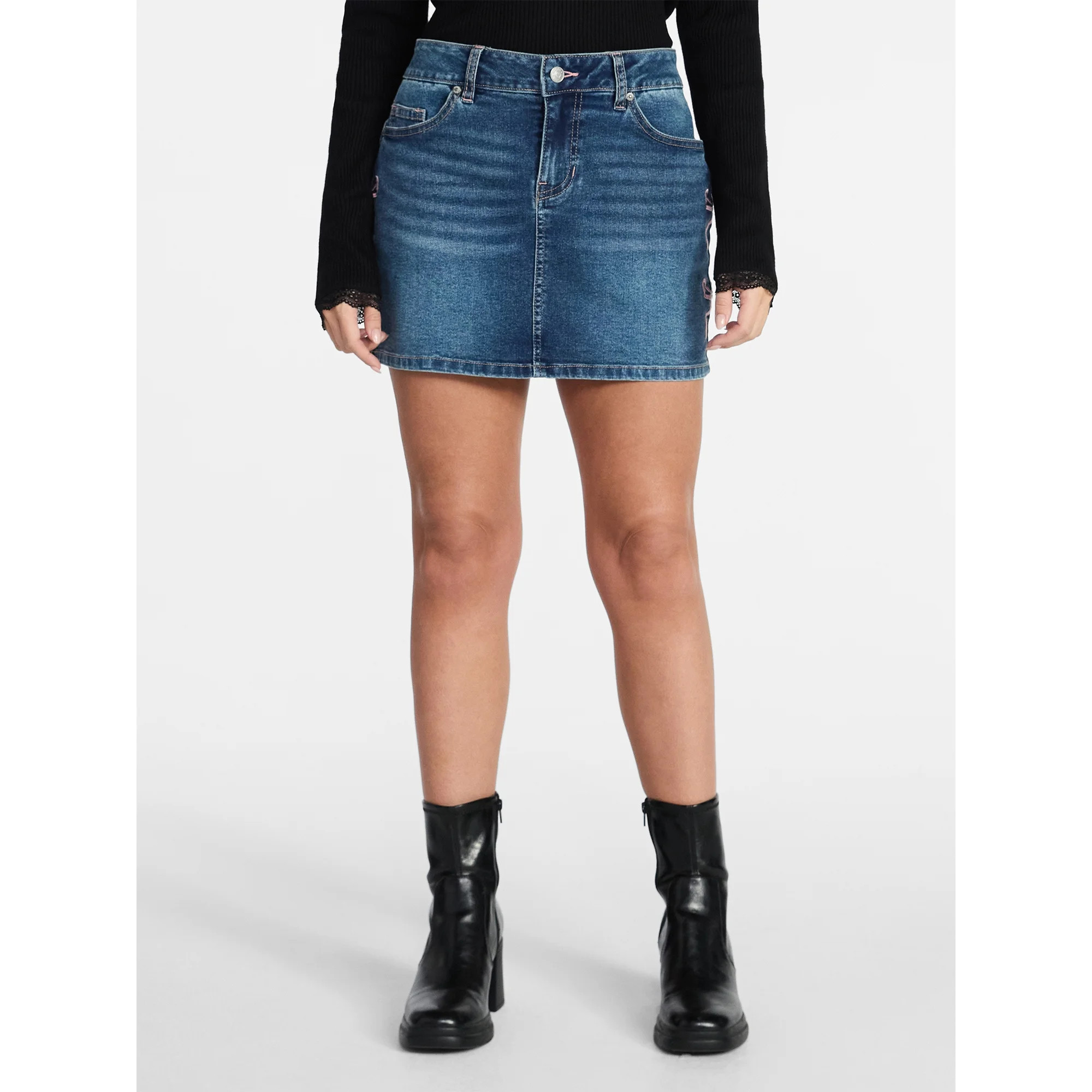 Madden NYC Women's Embroidered Bow Denim Skirt, Sizes XXS-XXL | Walmart (US)