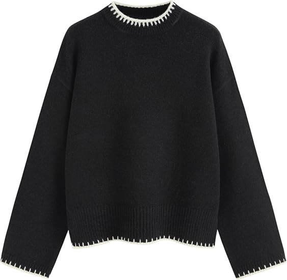 CIDER Womens Sweater Long Sleeve Split Hem Color Block Crew Neck Tops Fall Outfits | Amazon (US)