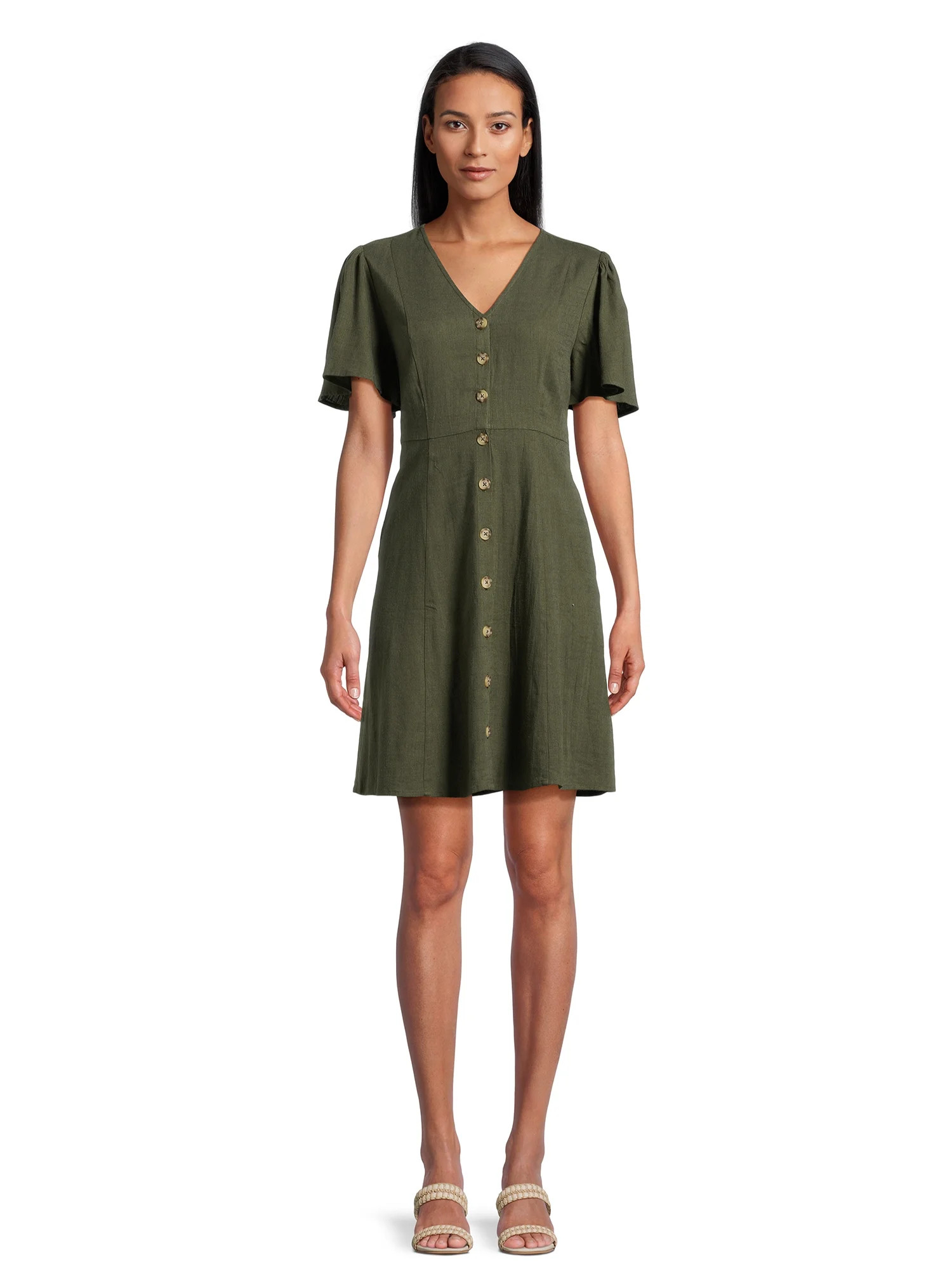 Time and Tru Women's Button Front Mini Dress, Sizes XS-XXXL | Walmart (US)