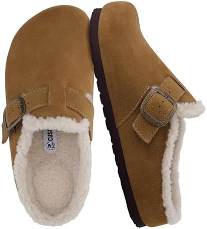 CUSHIONAIRE Haven Genuine Leather Clogs for Women – Faux Fur Lined Slip-On Womens Shoes with Co... | Amazon (US)